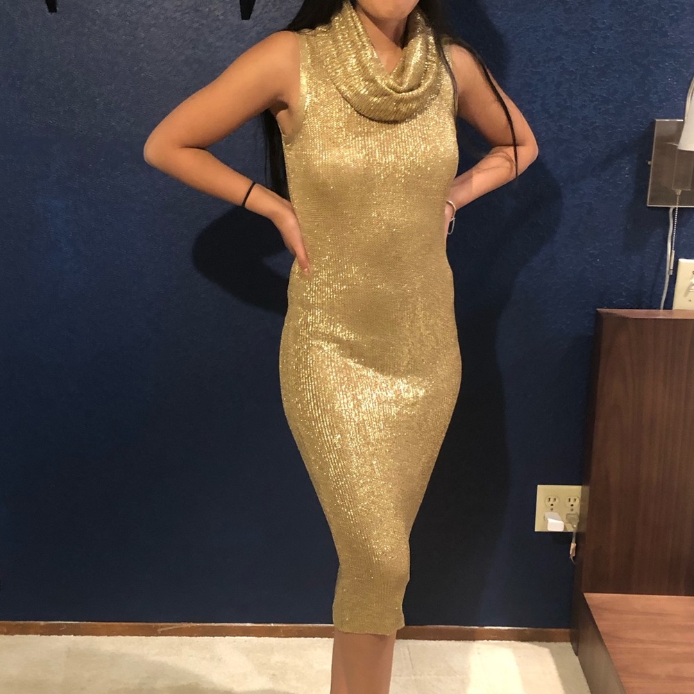 Slinky Gold Cowl-Neck INC Dress
